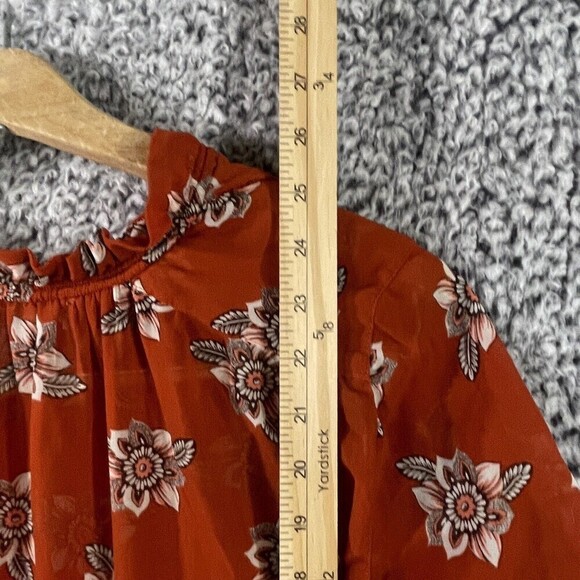 Loft Peplum Blouse Sheer Burned Orange and White Floral Women's  Size S Petite - Picture 8 of 11